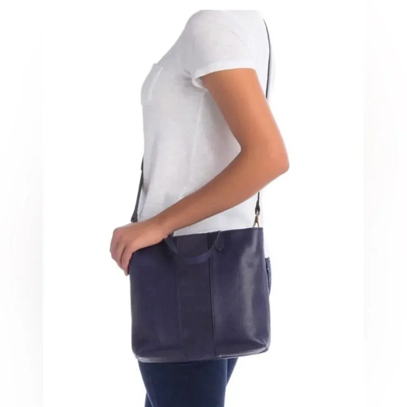 Madewell The Small Transport Leather Tote Dark Midnight Blue - Picture 1 of 15
